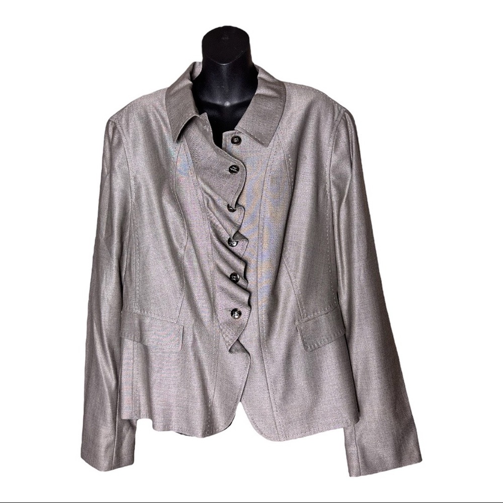 Escada Wool Blend Ruffle Button Up Blazer Jacket